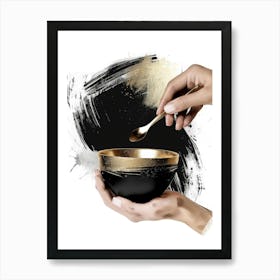 Gold And Black Bowl With Spoon Art Print