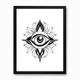 Chakra Series, Symbol, Third Eye Simple Black & White Illustration 1 Art Print