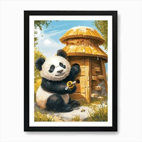 Giant Panda Cub Playing With A Beehive Storybook Illustration 4 Art Print