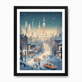 Winter Travel Night Illustration Shanghai China 1 Art Print