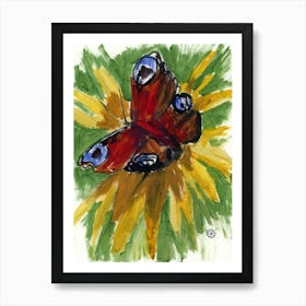 Butterfly On A Yellow Flower - painting green vertical nature insects Anton Maliar Art Print