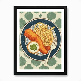 Gourmet Fish & Chips On A Tiled Background Art Print