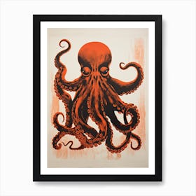 Octopus, Woodblock Animal  Drawing 3 Art Print