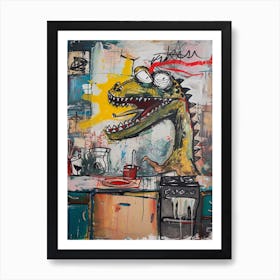 Abstract Graffiti Dinosaur In The Kitchen 1 Art Print