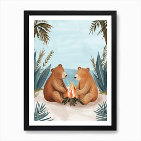 Brown Bear Two Bears Sitting Together By A Campfire Storybook Illustration 1 Art Print