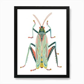 Colourful Insect Illustration Grasshopper 11 Art Print