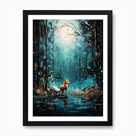 Red Fox Forest Painting 4 Art Print