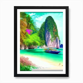 Phi Phi Islands Thailand Soft Colours Tropical Destination Art Print
