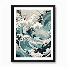 Retro Modern Blue Waves Art Print