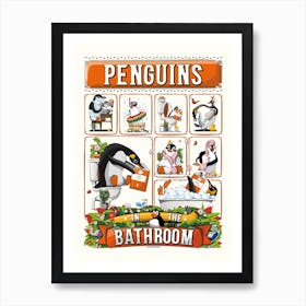 Penguins In The Bathroom Art Print