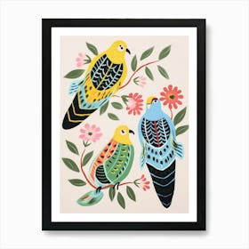 Folk Style Bird Painting Budgerigar 3 Art Print