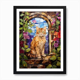 Mosaic Of A Ginger Cat In A Medieval Botanical Garden Art Print