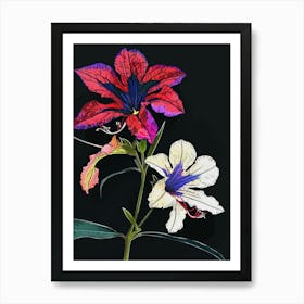 Neon Flowers On Black Petunia 2 Art Print