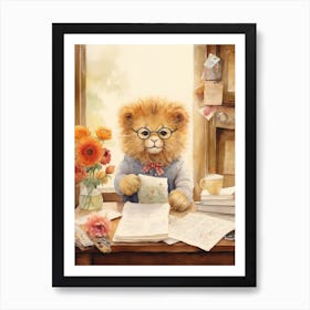 Collecting Stamps Watercolour Lion Art Painting 1 Art Print