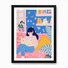 Girl Reading A Book Lo Fi Kawaii Illustration 5 Art Print