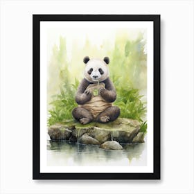 Panda Art Practicing Yoga Watercolour 4 Art Print