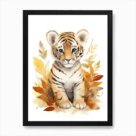 A Tiger Watercolour In Autumn Colours 0 Art Print
