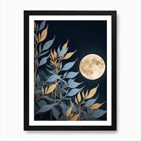 Moon And Leaves Art Print