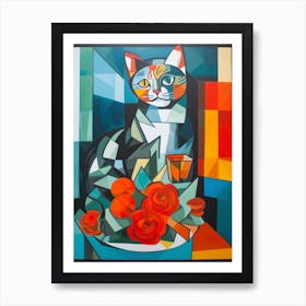 Gladoli With A Cat 2 Cubism Picasso Style Art Print