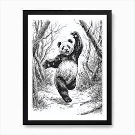 Giant Panda Dancing Ink Illustration The Woods Ink Illustration 2 Art Print