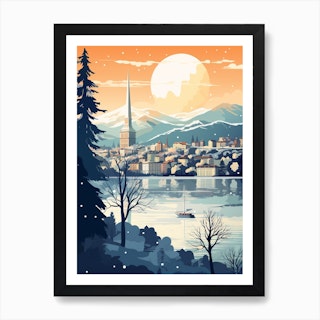 Vintage Lake Print - by 3 Prints Slovenia Fy Travel Hiver Art Winter Poster Bled Bon