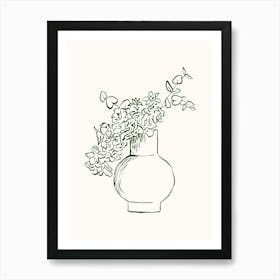 Green Fine Line Vase Flower Poster Art Print