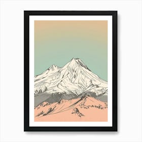 Mount Shasta Usa Color Line Drawing (2) Art Print