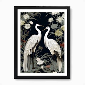 Black And White Cranes 6 Vintage Japanese Botanical Art Print