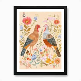 Folksy Floral Animal Drawing Turkey 2 Art Print