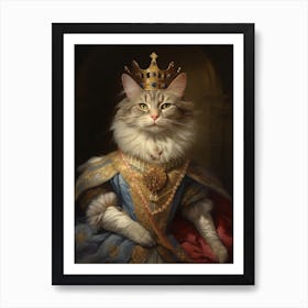 Cat In Medieval Clothing Rococo Inspired Painting 2 Art Print