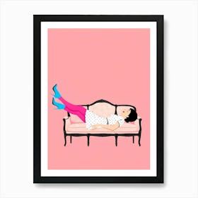 Woman Laying On A Couch Art Print