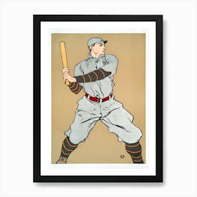 Vintage Drawing Of A Baseball Player Holding A Bat (1908), Edward Penfield Art Print