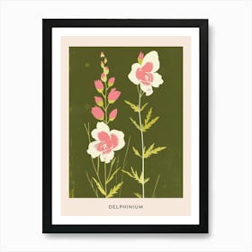 Pink & Green Delphinium 1 Flower Poster Art Print