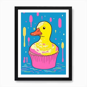 Birthday Duckling Blue Modern Illustration 2 Art Print