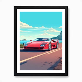 A Ferrari F40 In Causeway Coastal Route Illustration 2 Art Print