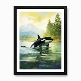 Green Watercolour Orca Whale Art Print