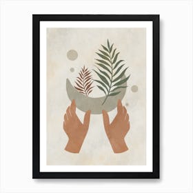 Two Hands Holding A Leaf Art Print