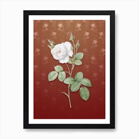 Vintage White Misty Rose Botanical on Falu Red Pattern n.1216 Art Print