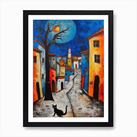 Painting Of San Francisco With A Cat In The Style Of Surrealism, Miro Style 4 Art Print