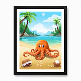 Coconut Octopus Kids Illustration 3 Art Print