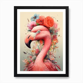 Bird With A Flower Crown Flamingo 2 Art Print