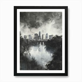 Skyline Austin Texas Black And White Watercolour 1 Art Print