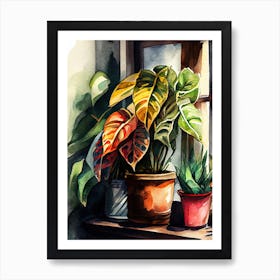 Watercolor Of Potted Plants nature flowers Art Print