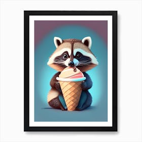 Cute Raccoon Eating Ice Cream Art Print