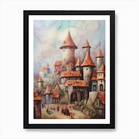 Vintage Castle Watercolor Medieval Wall Art Art Print