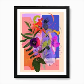 Veronica 3 Neon Flower Collage Art Print