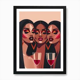 Three Women With Glasses Of Wine Art Print