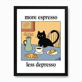 More Espresso Less Depresso Black Cat Print Retro Diner Poster Cartoon Dining Pasta Posters Italian Kitchen Art Print