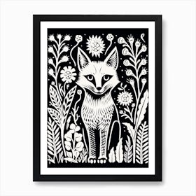 Fox In The Forest Linocut Illustration 28  Art Print