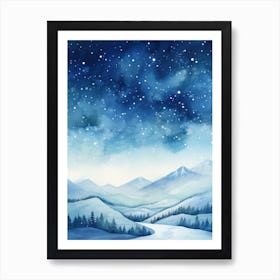 Winter Landscape Watercolor Painting Art Print